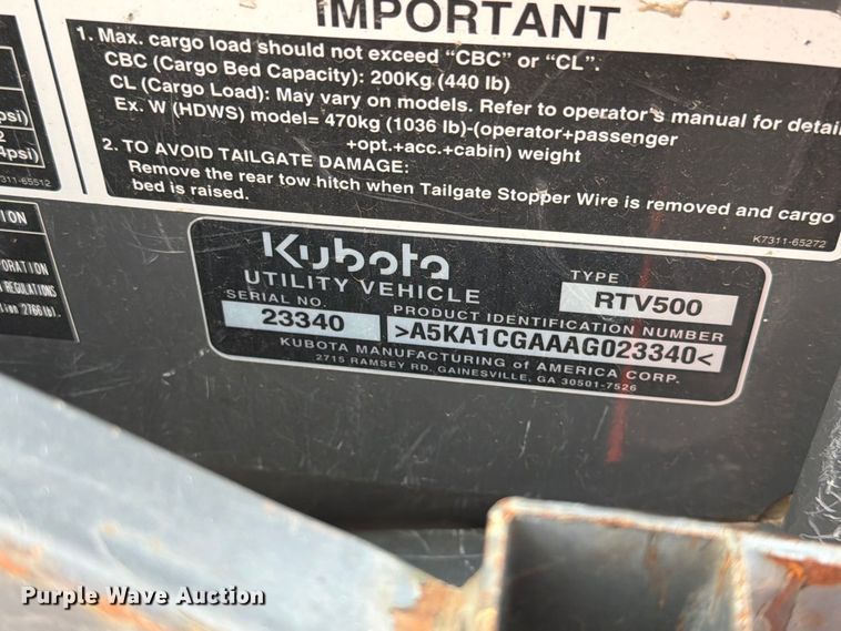 image for item FT6531 2010 Kubota RTV500 utility vehicle