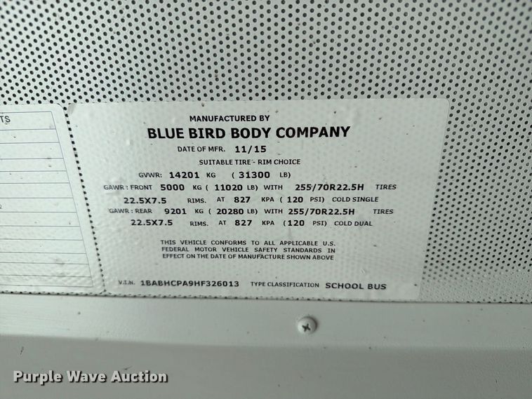 image for item FT8003 2017 Blue Bird All American school bus