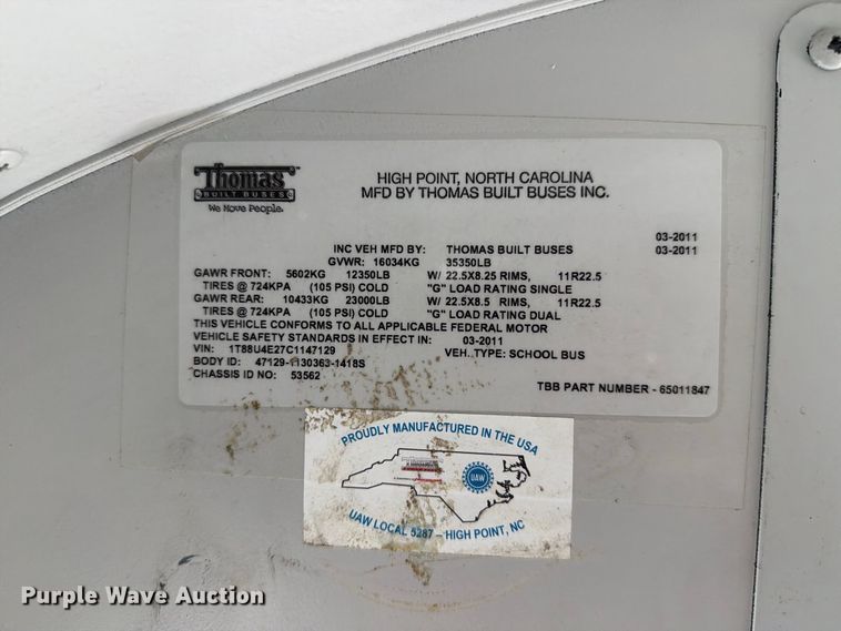 image for item FT8004 2012 Thomas Built school bus