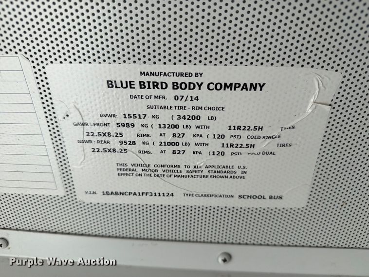 image for item FT8006 2015 Blue Bird All American school bus