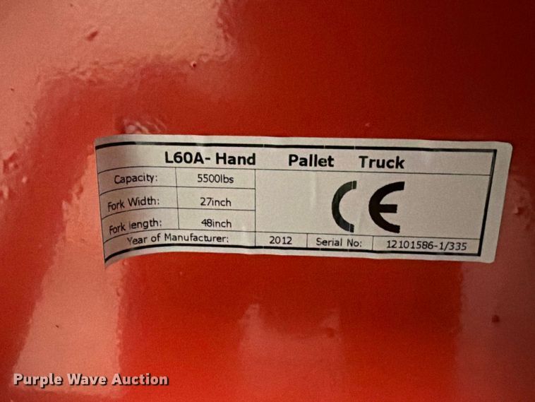 image for item FU0509 2012 Vestil Mfg. L60A pallet jack