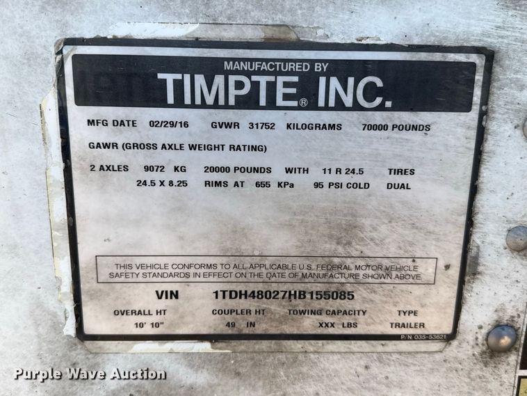 image for item EW4252 2017 Timpte grain trailer