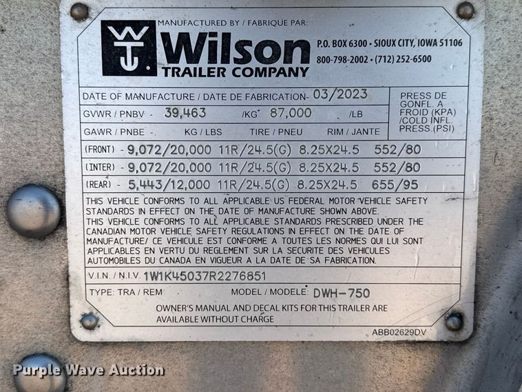 image for item EW4255 2024 Wilson DWH-750 grain trailer