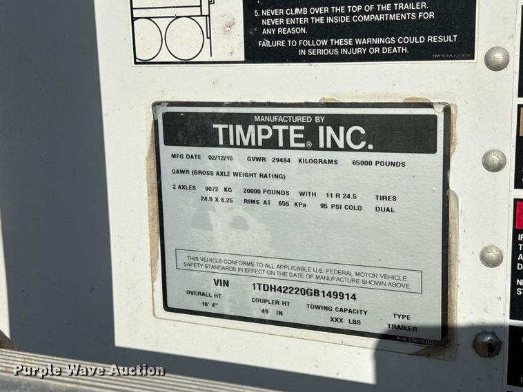 image for item EX2018 2016 Timpte grain trailer