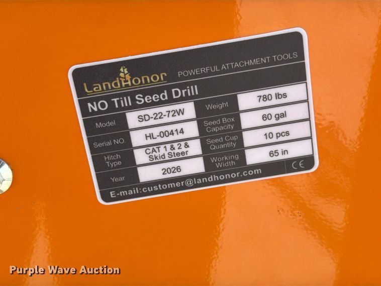 image for item EX4209 2026 LandHonor SD-22-72W skid steer seeder