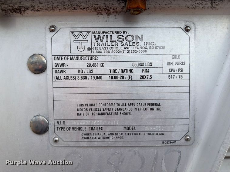 image for item FB5064 2015 Wilson Trailer DWH-550 grain trailer