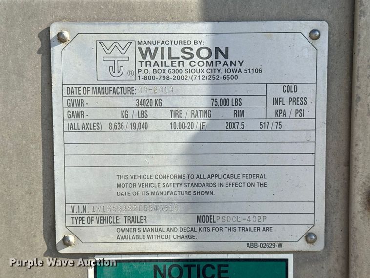 image for item FC4251 2014 Wilson Silver Star PSDCL-402P livestock trailer