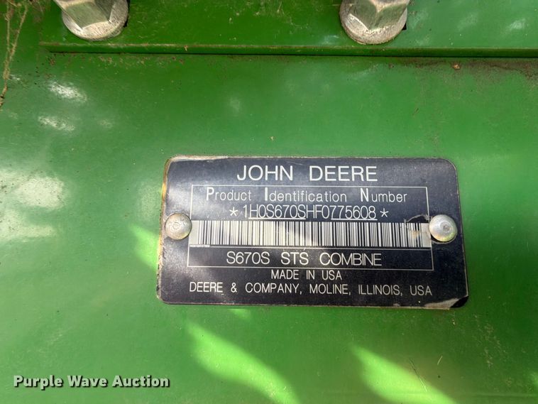 image for item YA4310 2015 John Deere S670S STS combine