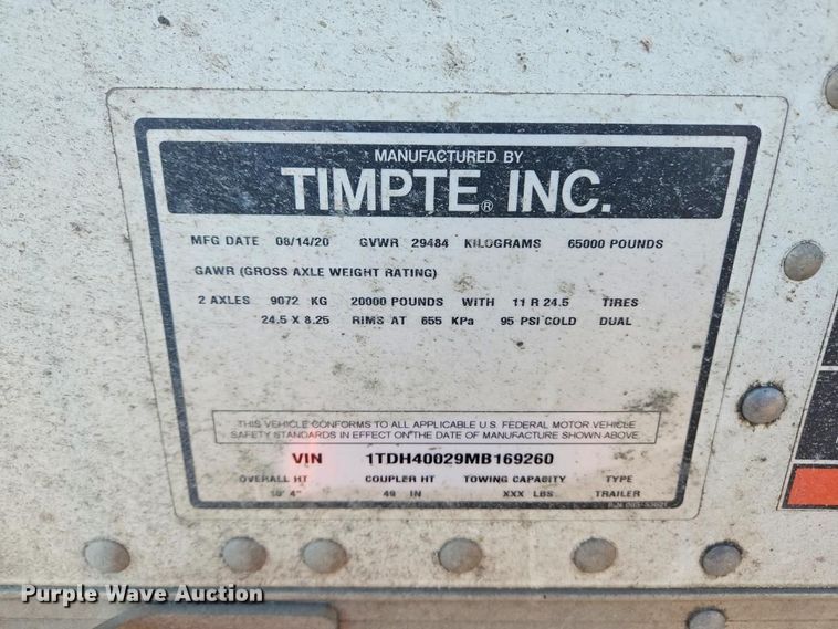 image for item YA4532 2021 Timpte grain trailer