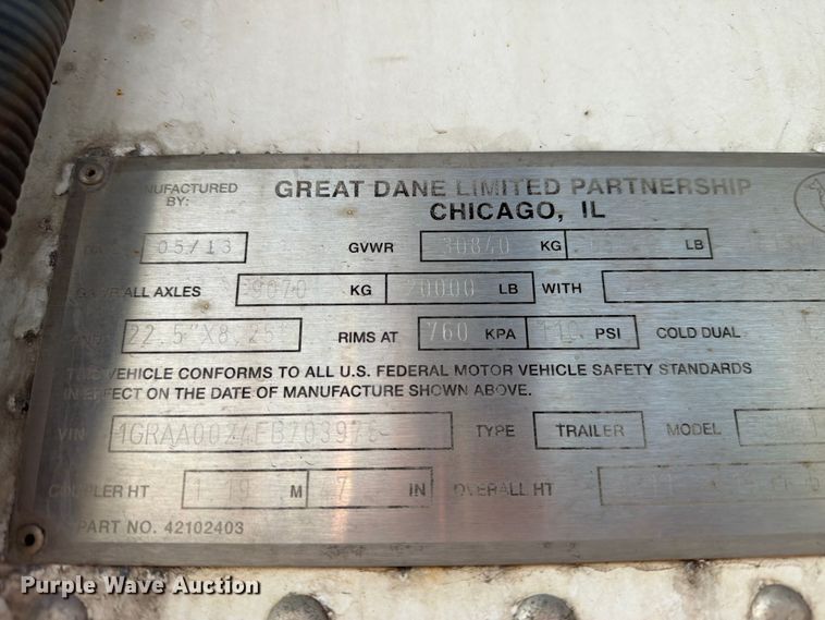 image for item DV8516 2014 Great Dane Trailers refrigerated van trailer
