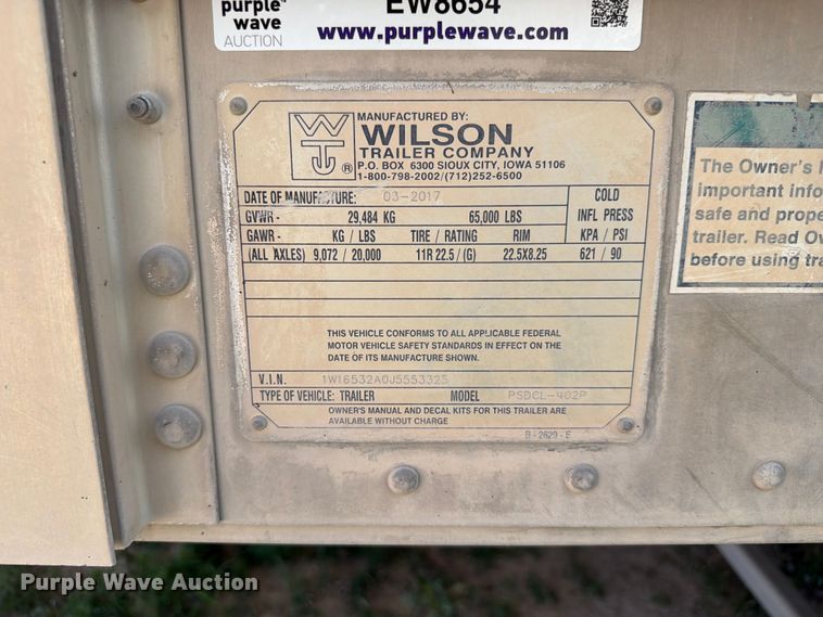 image for item EW8654 2017 Wilson PSDCL-402P livestock trailer