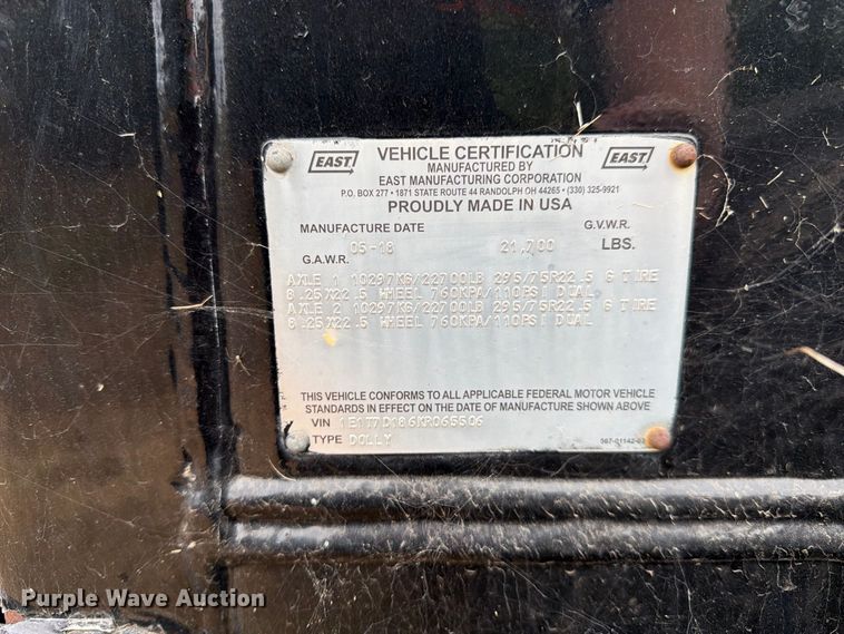 image for item EX0506 2019 East Dolly trailer dolly