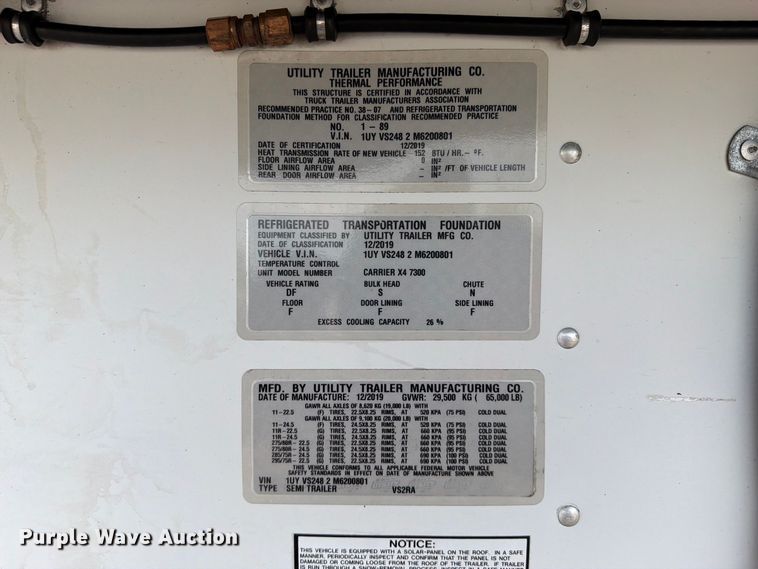 image for item FB5099 2021 Utility VS2RA refrigerated van trailer