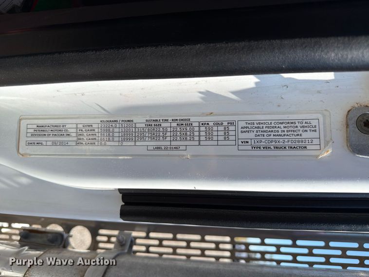 image for item FB5116 2015 Peterbilt 567 semi truck
