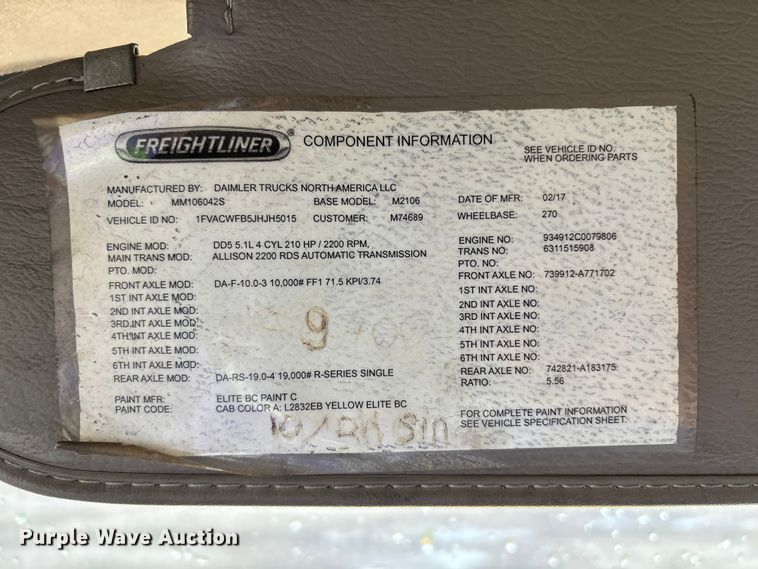 image for item YA3449 2018 Freightliner Business Class M2 box truck