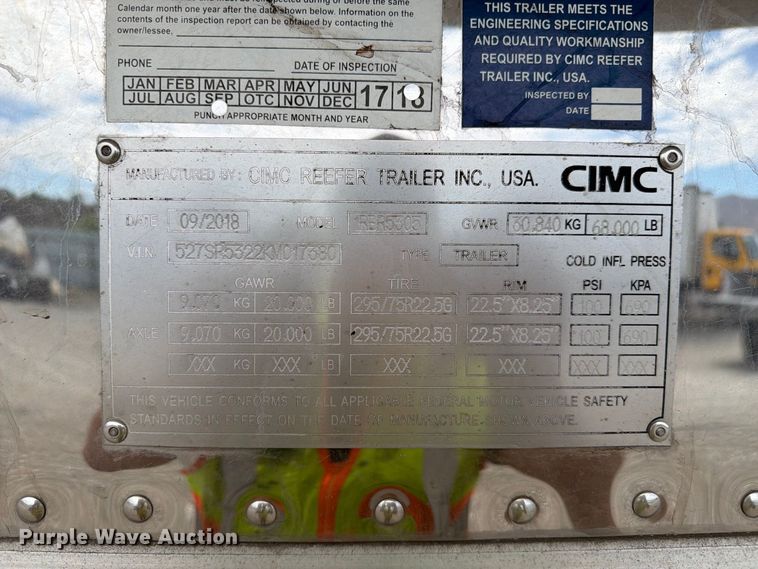 image for item YA4414 2019 CIMC 1RER5305 refrigerated van trailer