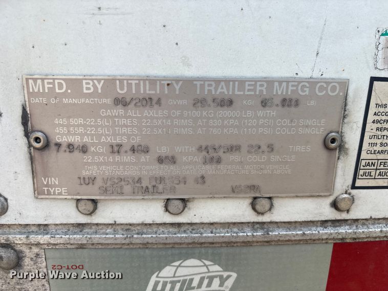 image for item YA4442 2015 Utility VS2RA refrigerated van trailer