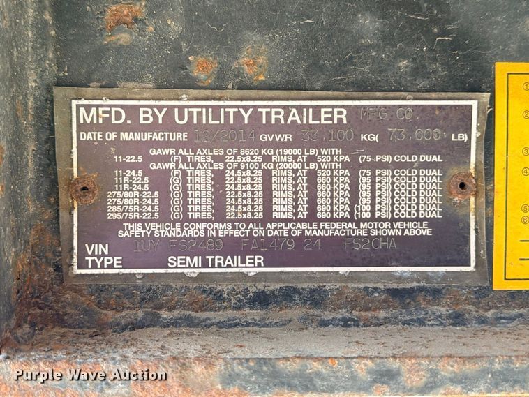 image for item YA4461 2015 Utility FS2CHA flatbed trailer