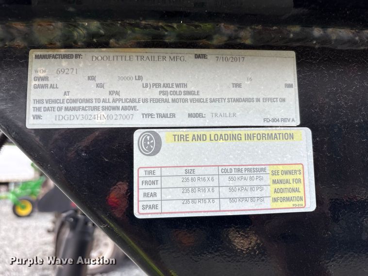image for item YA4467 2017 Doolittle equipment trailer
