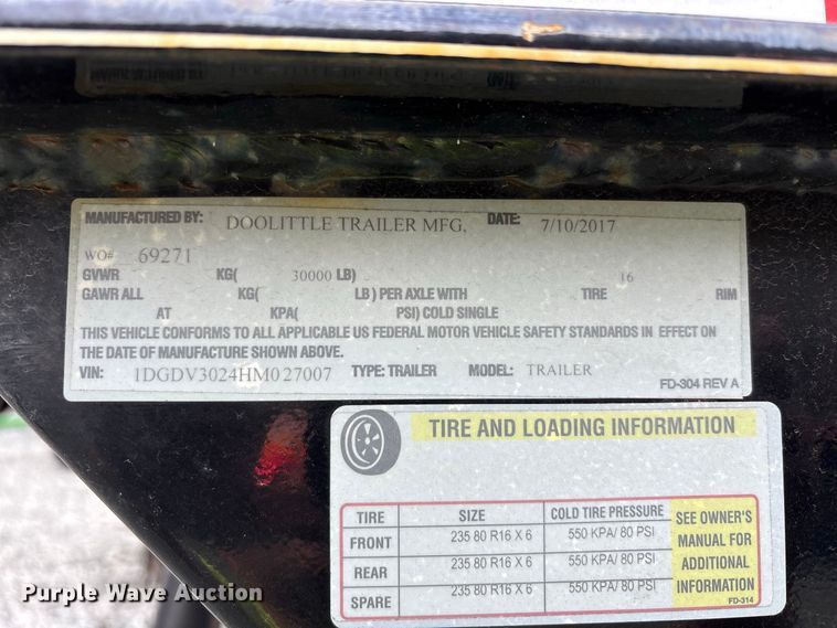 image for item YA4467 2017 Doolittle equipment trailer