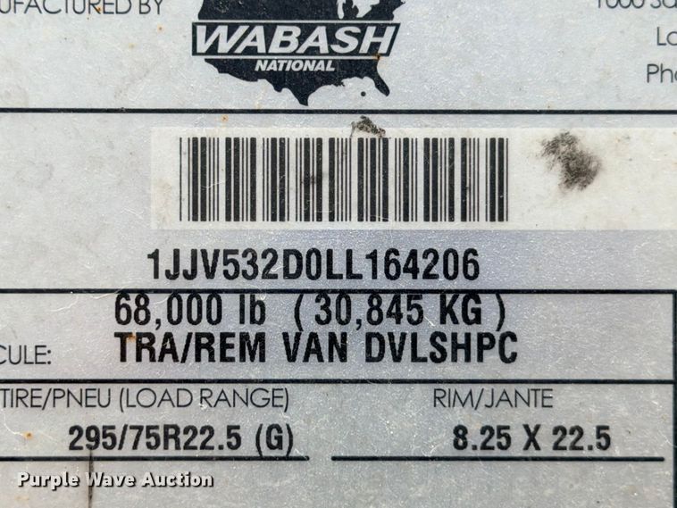image for item YA4868 2020 Wabash  DVLSHPC dry van trailer