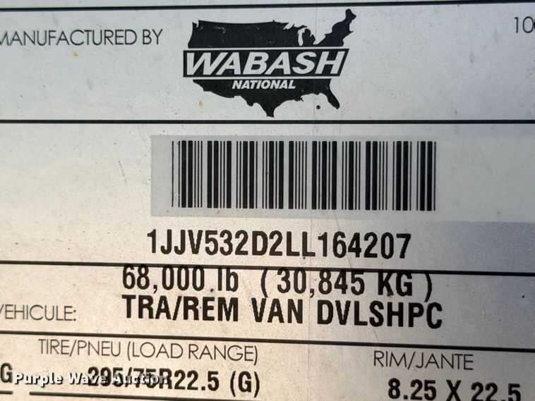 image for item YA4869 2020 Wabash DVLSHPC dry van trailer