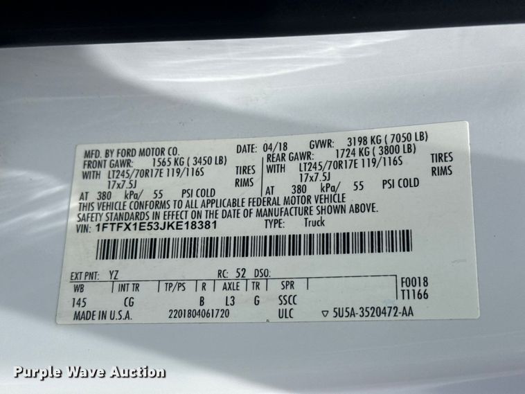 image for item DO8521 2018 Ford F150 Ext. Cab pickup truck