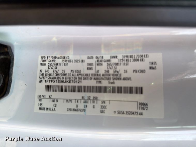 image for item DV8607 2018 Ford F150 Ext. Cab pickup truck