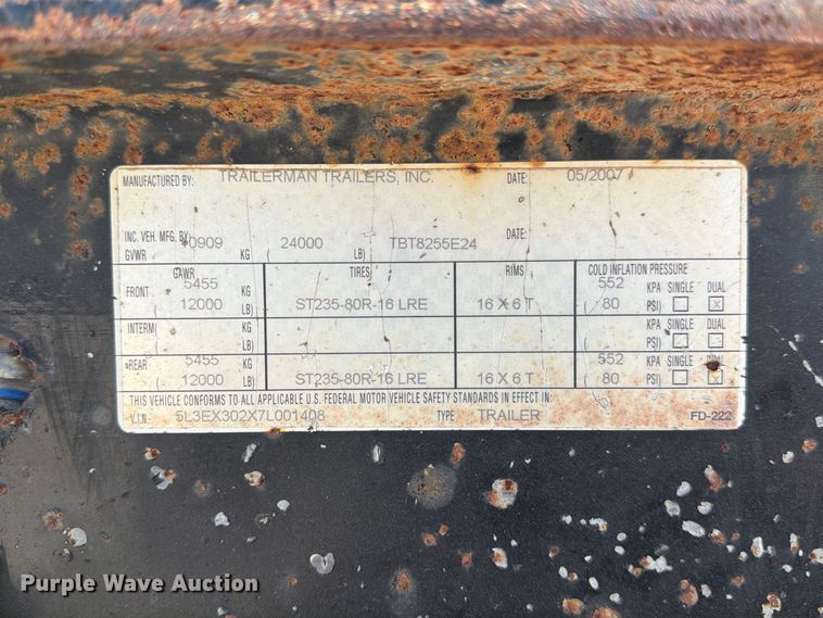 image for item DZ4755 2007 Trailerman equipment trailer