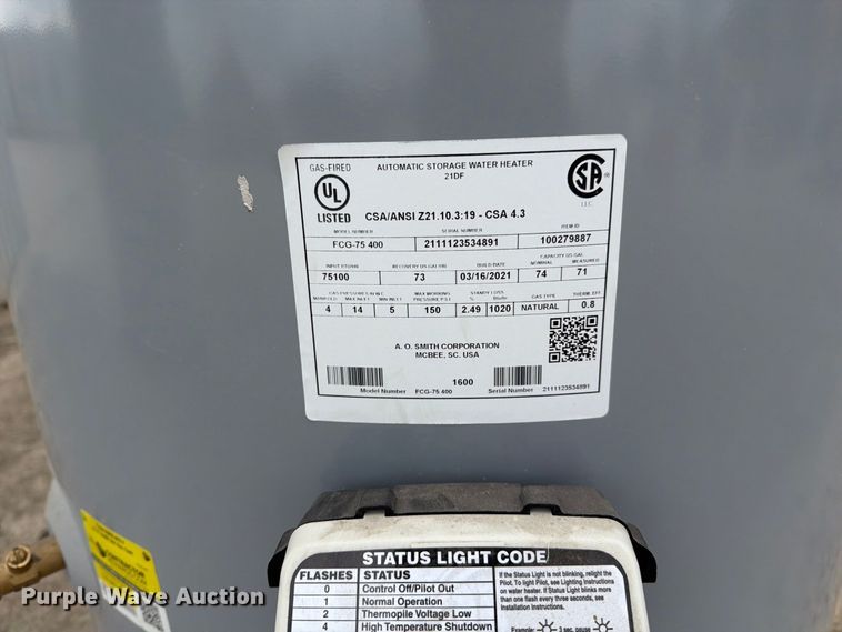 image for item DZ4822 AO Smith FCG-75 400 water heater