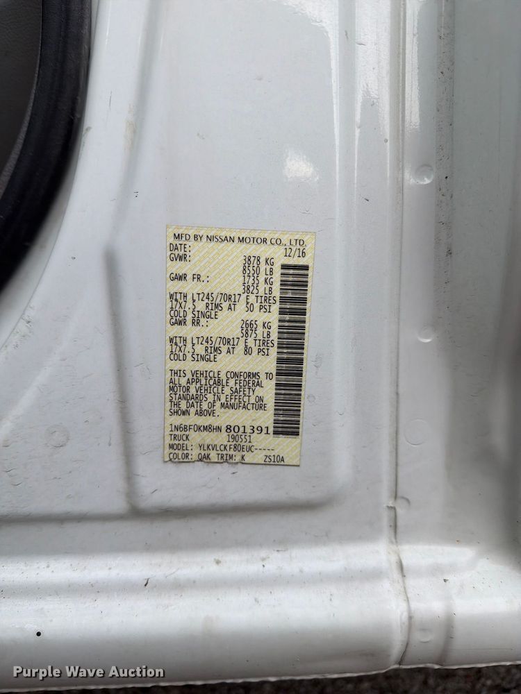 image for item DZ4837 2017 Nissan NV 1500 van