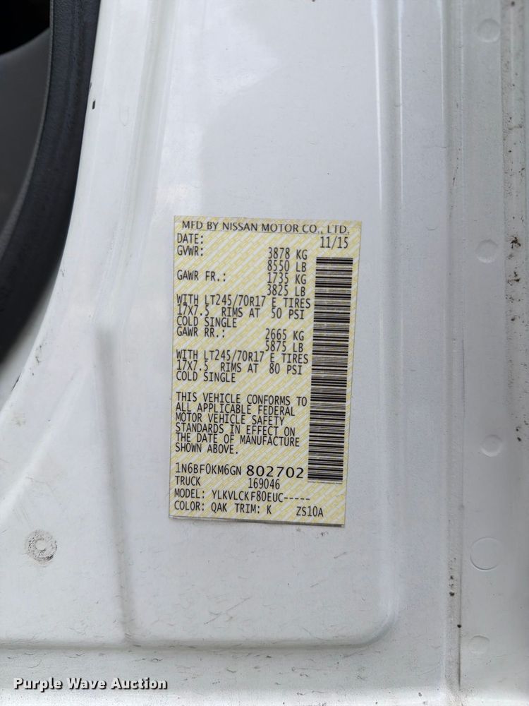 image for item DZ4838 2016 Nissan NV 1500 van