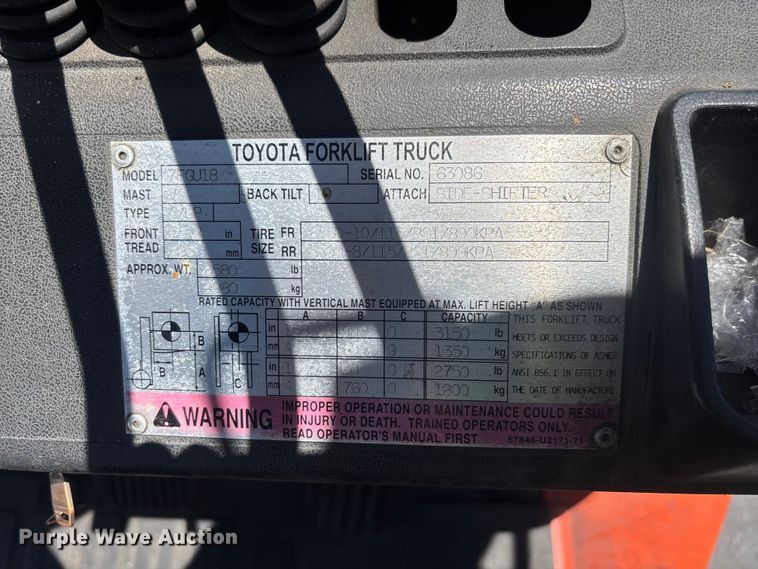 image for item EL2553 Toyota 7FGU18 forklift