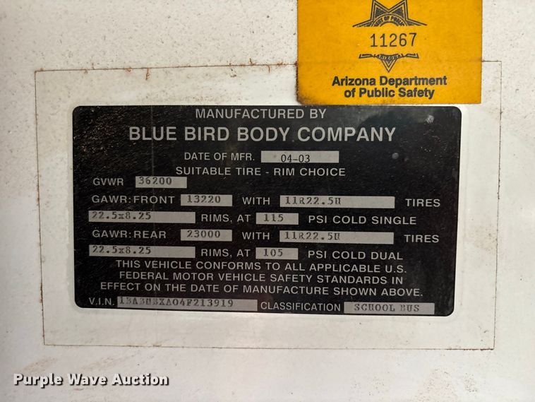 image for item EL2624 2004 Blue Bird All American school bus