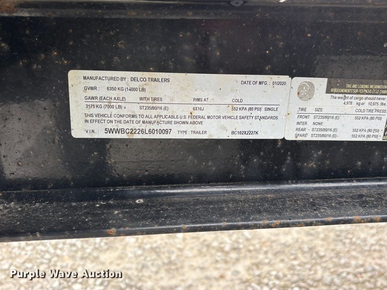 image for item EO4248 2020 Delco utility trailer