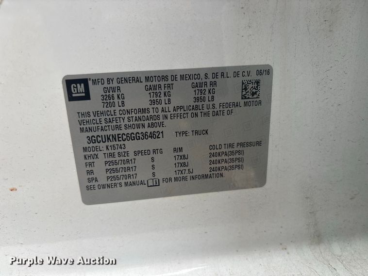 image for item ET8669 2016 Chevrolet Silverado 1500 Crew Cab pickup truck