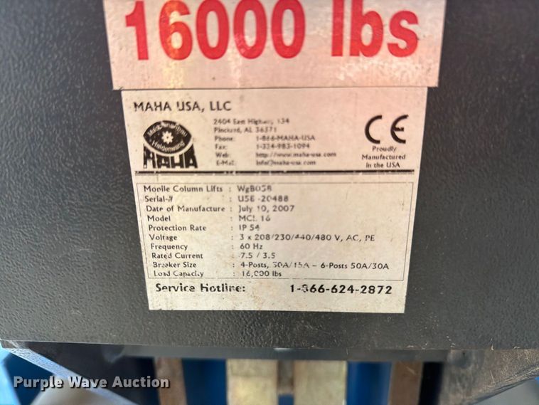 image for item EU5896 2007 Maha MCL 16 four post lift