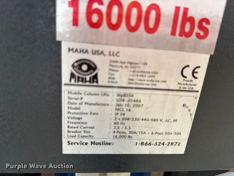 image for item EU5896 2007 Maha MCL 16 four post lift
