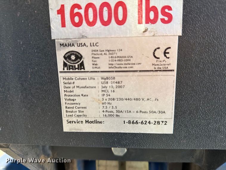 image for item EU5896 2007 Maha MCL 16 four post lift