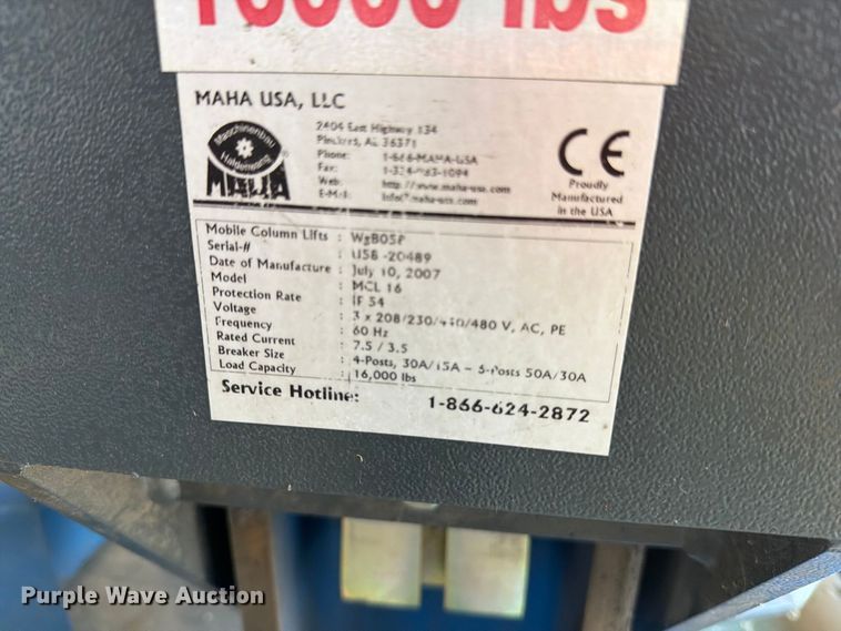 image for item EU5896 2007 Maha MCL 16 four post lift