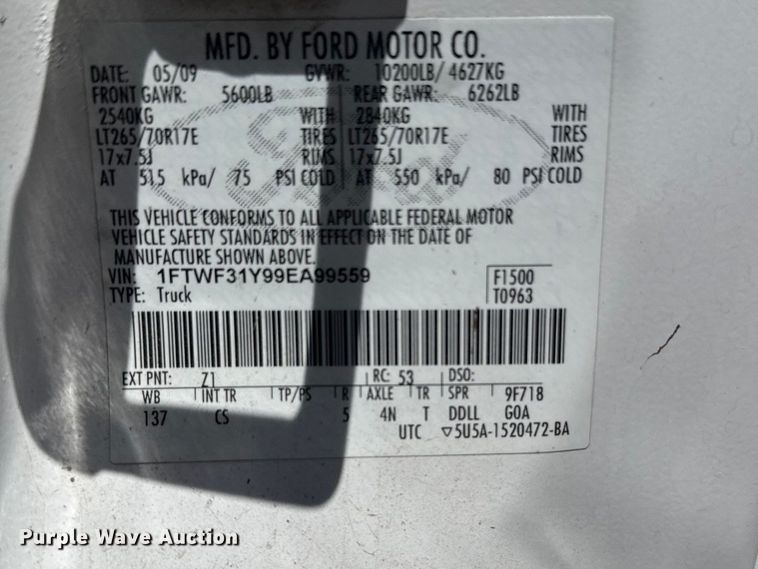 image for item EW4779 2009 Ford F350 Super Duty utility bed pickup truck