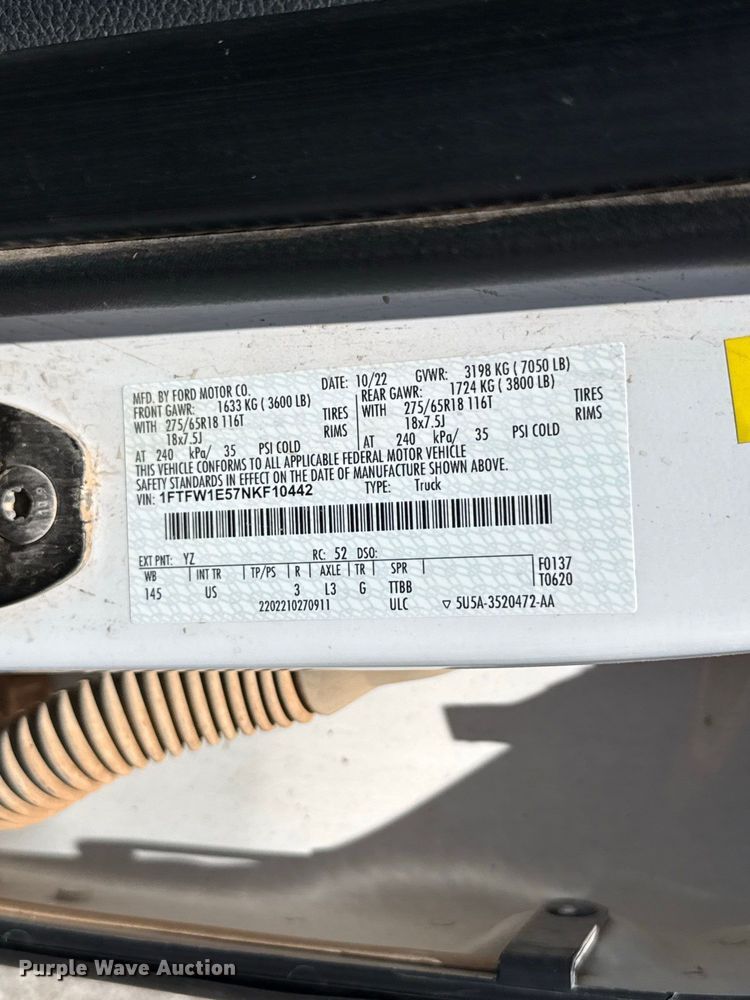 image for item EW8711 2022 Ford F150 Crew Cab pickup truck