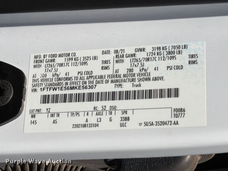 image for item EW8712 2021 Ford F150 Crew Cab pickup truck