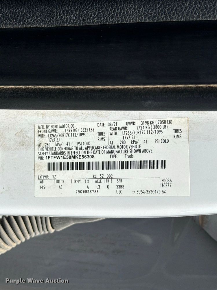 image for item EW8724 2021 Ford F150 Crew Cab pickup truck