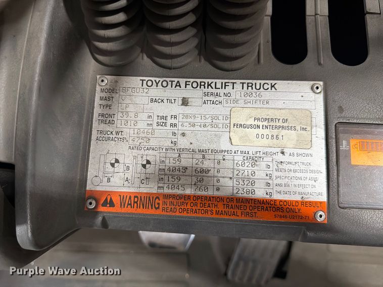 image for item EX0507 2020 Toyota 8FGU32 forklift