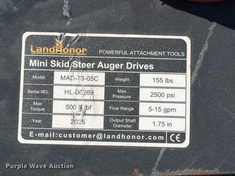 image for item EX4203 2025 Land Honor MA6-73-05C skid steer auger