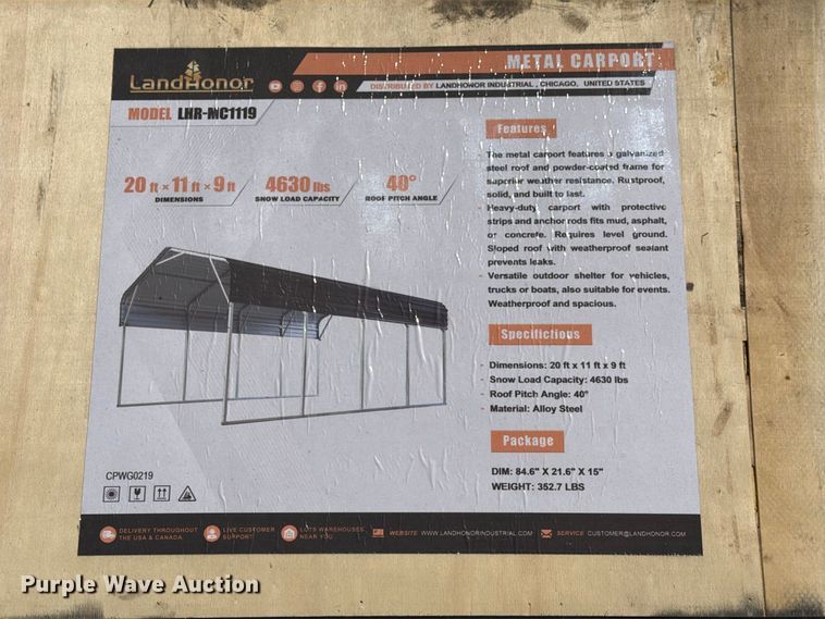 image for item EX4206 LandHonor LHR-MC1119 metal carport
