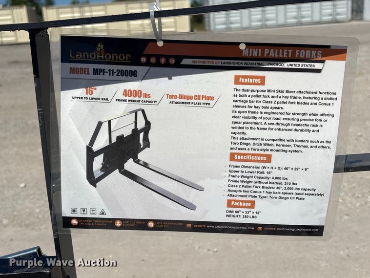 image for item EX4224 2026 LandHonor MPF-11-2000G compact skid steer forks