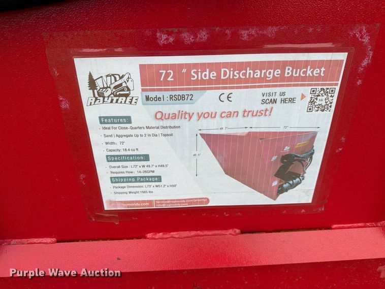 image for item EX4266 Raytree RSDB72 skid steer side discharge bucket
