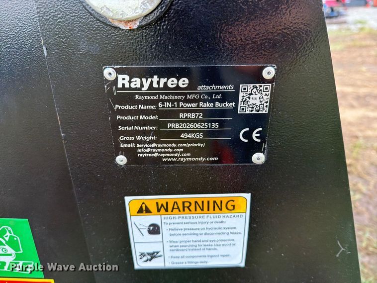 image for item EX4268 Raytree RPRB72 skid steer 6-in-1 power rake bucket